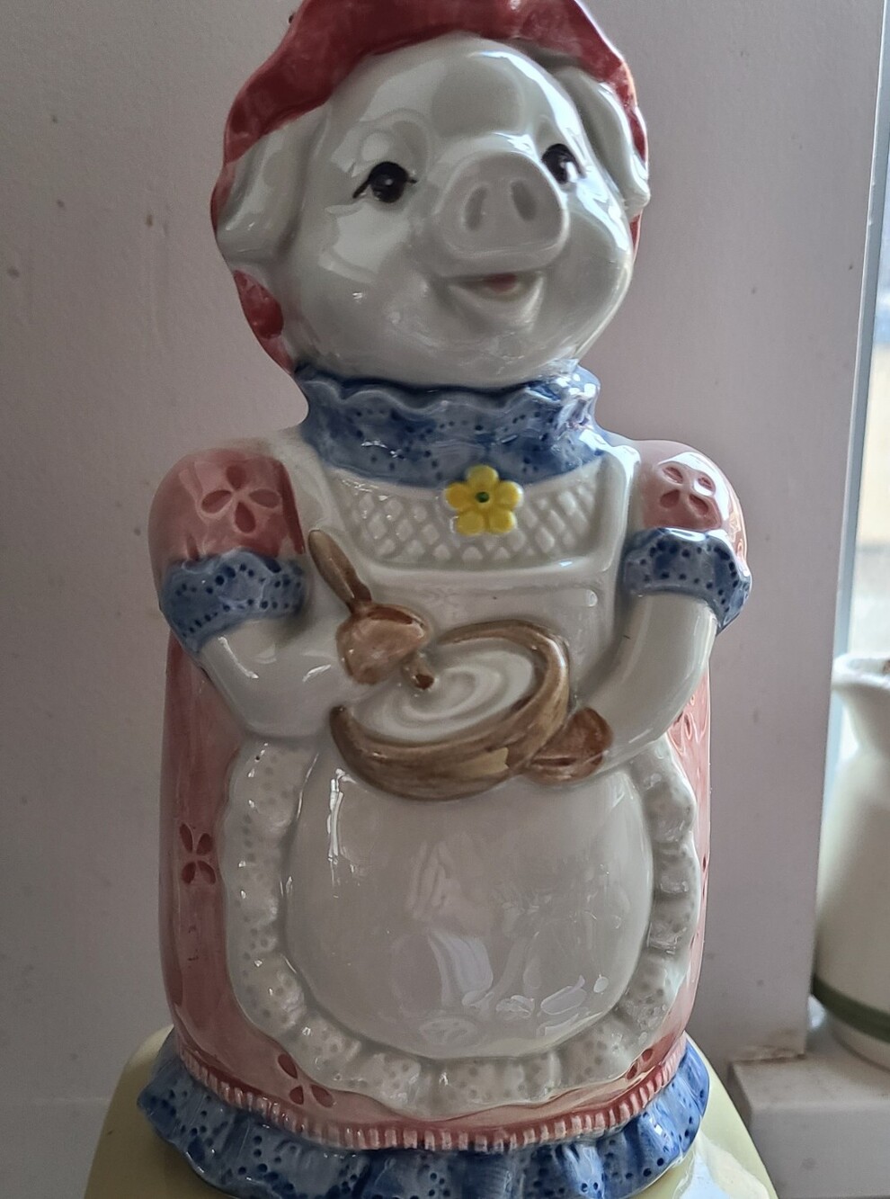 OTAGIRI  VINTAGE Pink and Blue Ceramic Pig Cook Figurine